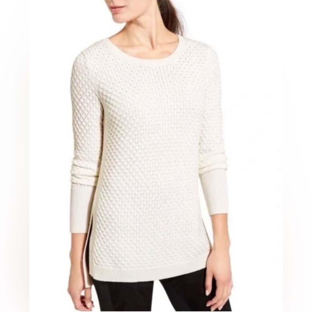 Athleta Ivory Honeycomb Merino Wool Blend Tunic Sweater | Medium